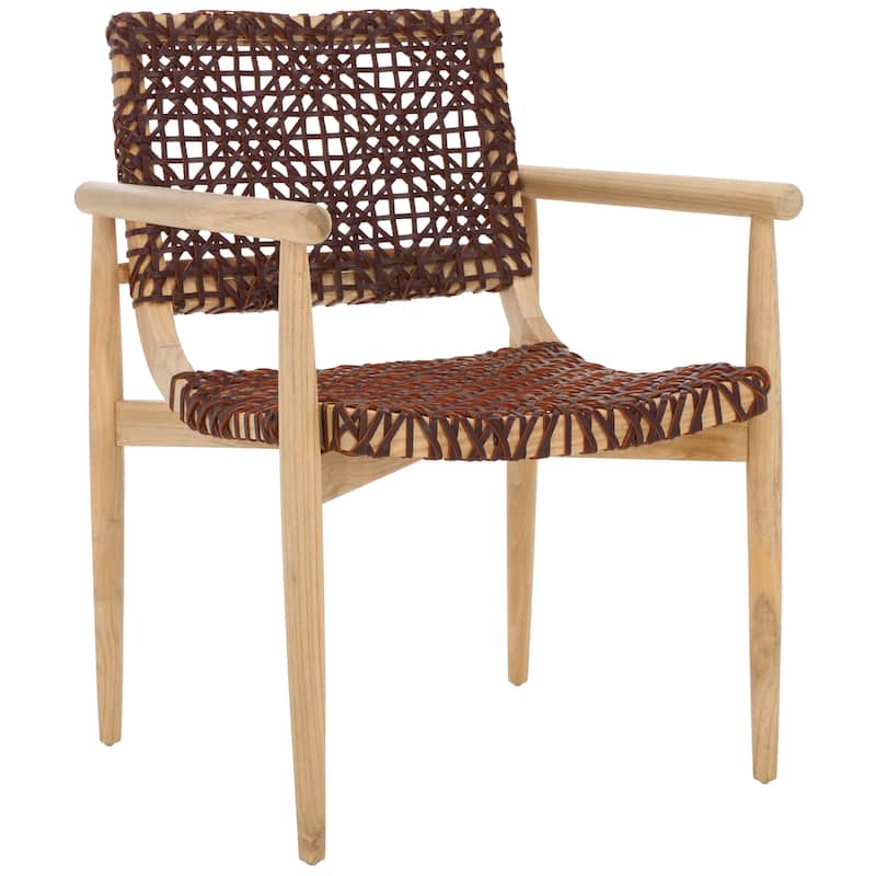 SAFAVIEH Clarissa Solid Wood & Leather Accent Chair (Fully Assembled) - W23" x D23" x H33" - 23Wx23Dx33H
