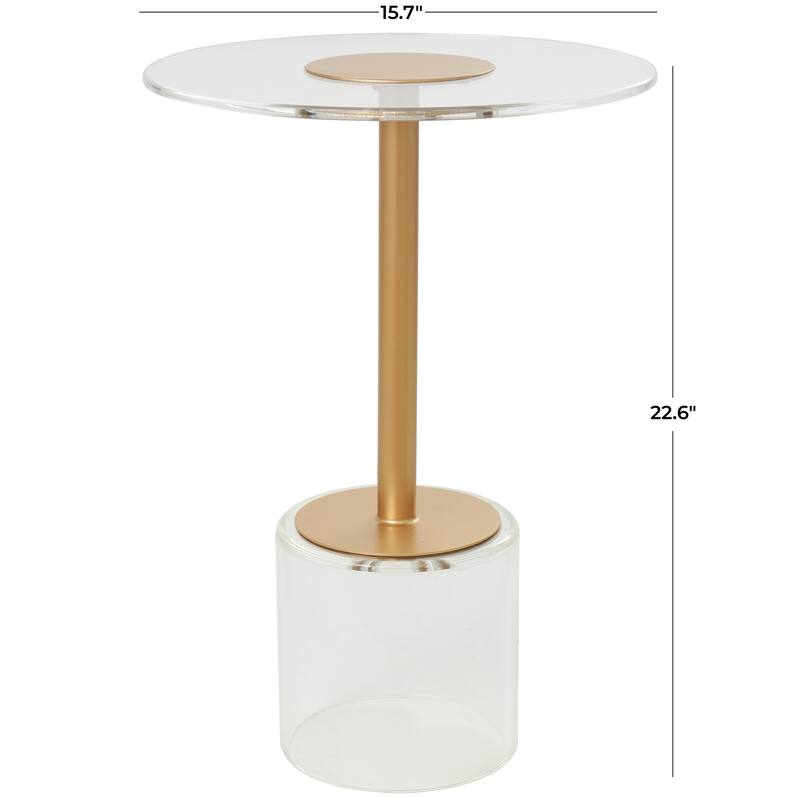 Clear Acrylic Plastic Accent Table with Elevated Base and Gold Stand