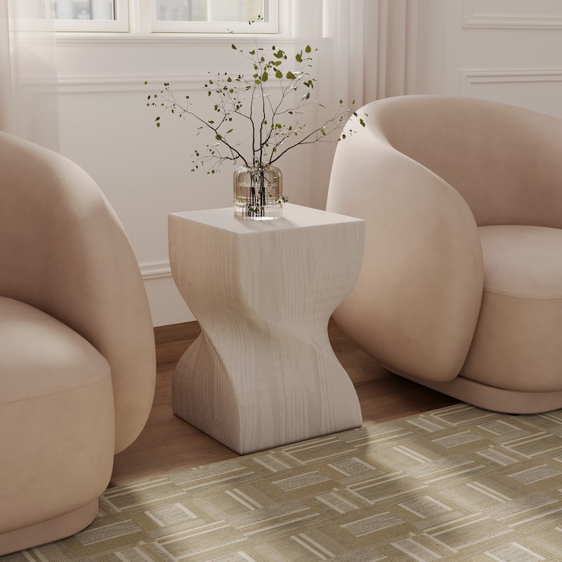 Onyx Modern Twisted Square Fiberstone Side Table with Natural Stone Design Accent Side Table for Living Room, Patio, and Garden