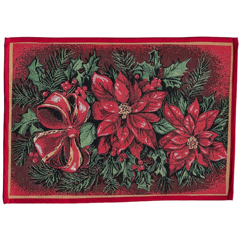 Violet Linen Decorative Christmas Tapestry Holiday Design- 19" X 27" Area Rug - 19" x 27" - Poinsettia Design