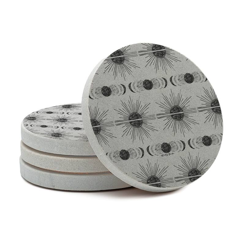 Sun & Moon 4 Pack Round Natural Sandstone Coasters with Protective Cork Backing Manufactured in The USA - Multi-Color