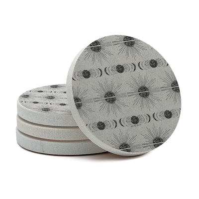 Sun & Moon 4 Pack Round Natural Sandstone Coasters with Protective Cork Backing Manufactured in The USA