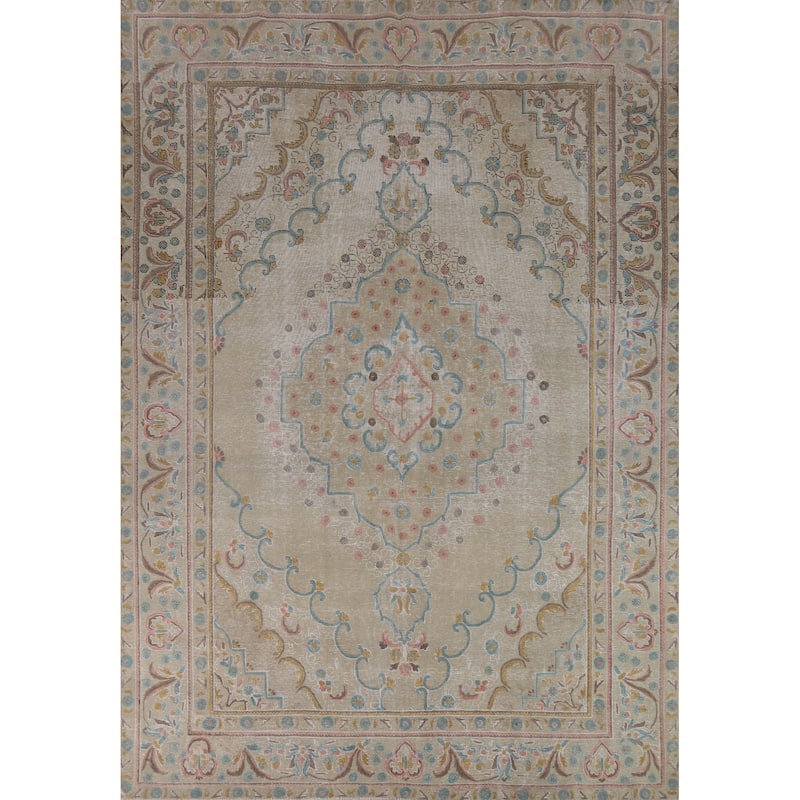 Distressed Tabriz Persian Area Rug Handmade Bedroom Wool Carpet - 9'4"x 12'5"