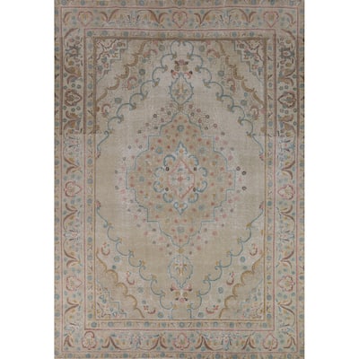 Distressed Tabriz Persian Area Rug Handmade Bedroom Wool Carpet - 9'4"x 12'5"