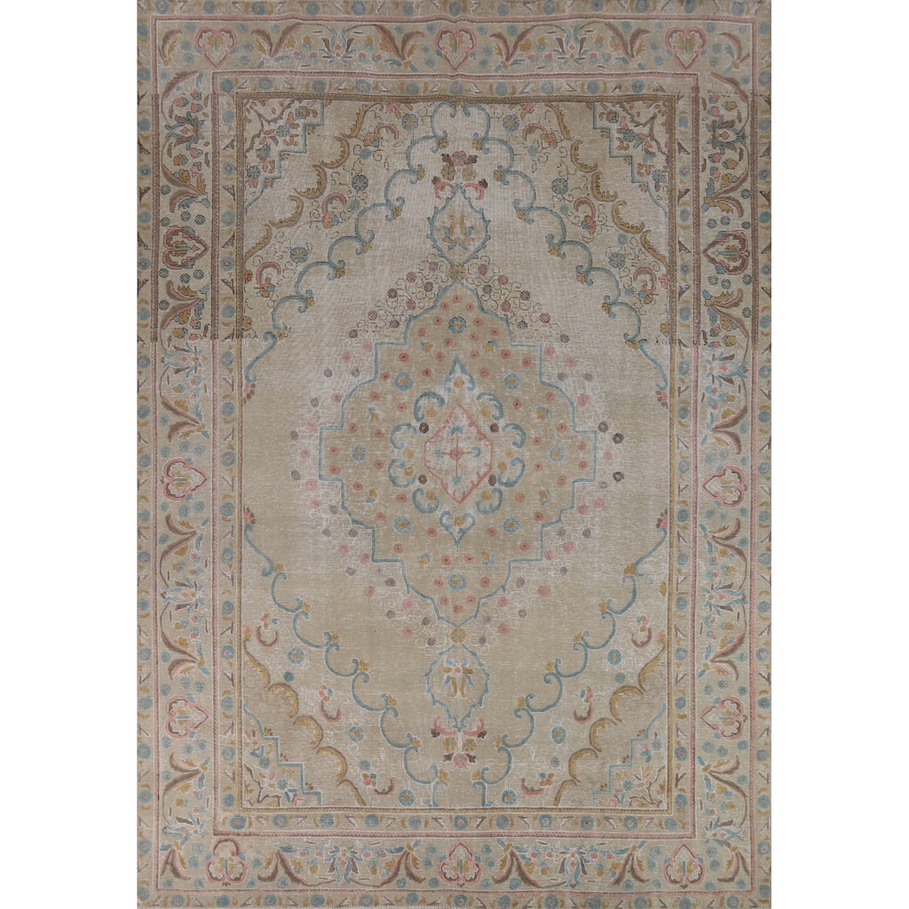 Distressed Tabriz Persian Area Rug Handmade Bedroom Wool Carpet - 9'4"x 12'5"