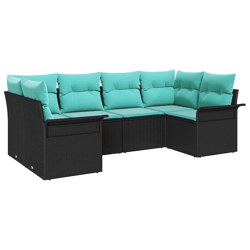 vidaXL 6 Garden Sofa Set with Cushions Black Poly Rattan - 92.1 x 52.2 x 27.2