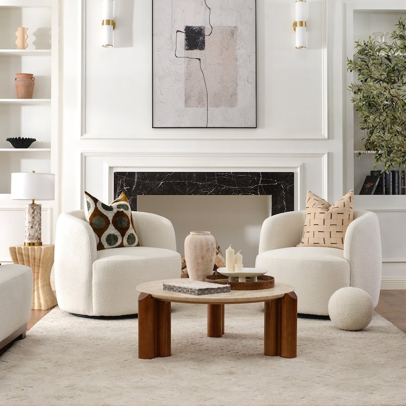 KINWELL 34" Wide Boucle Upholstered Sherpa Swivel Armchair (Set of 2)