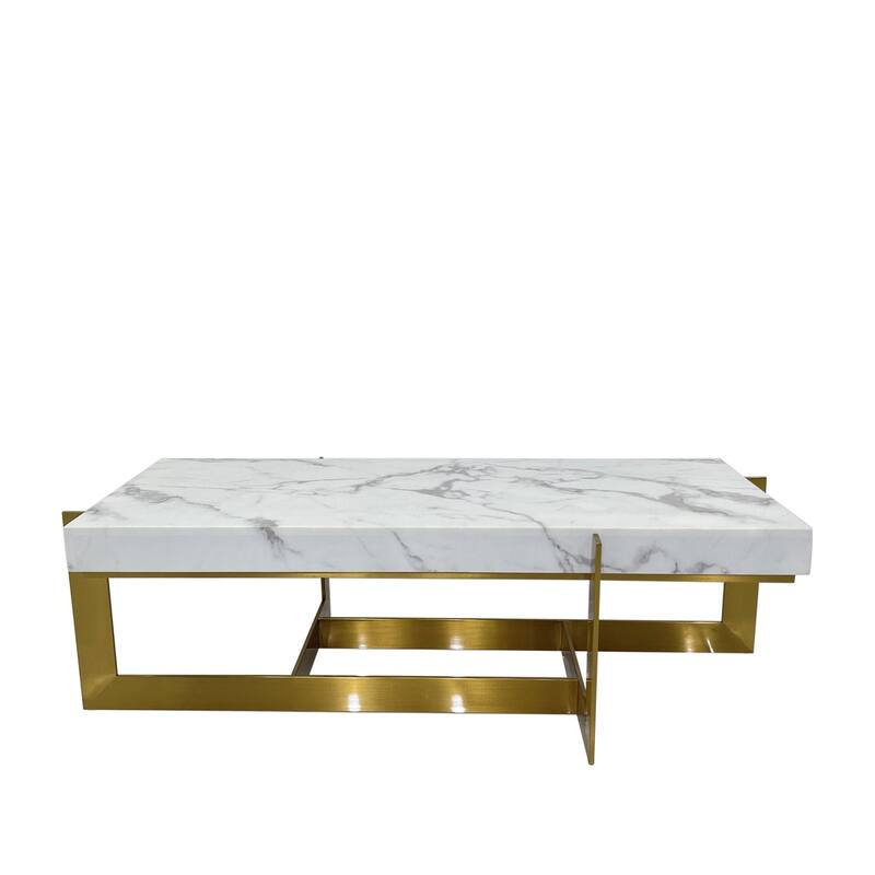 Coffee Table with Marble Top and Matte Gold Base
