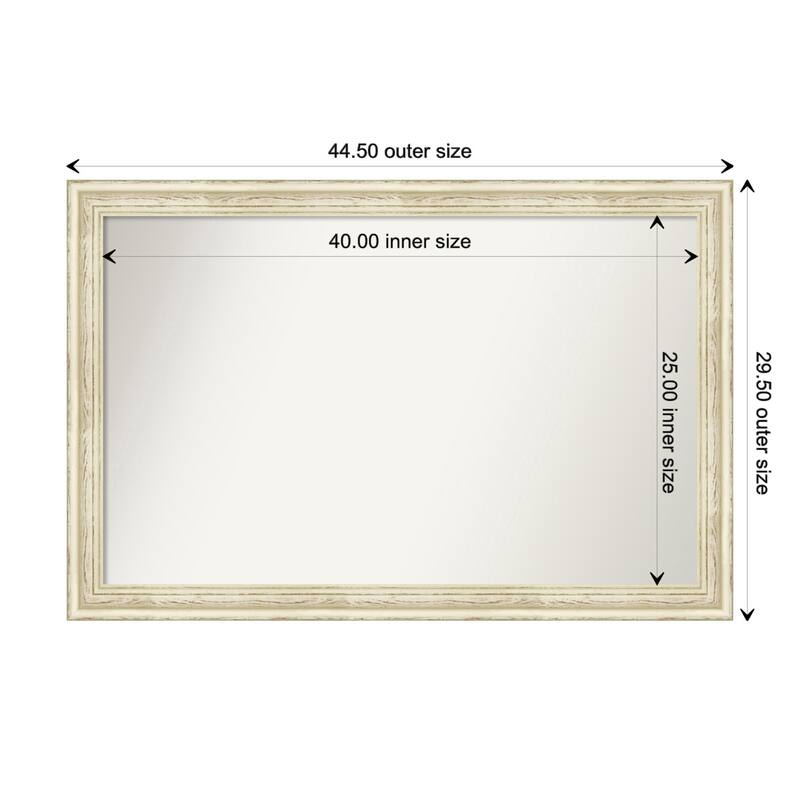 Country White Wash Framed Non-Beveled Custom Wall Mirror, Bathroom Vanity Mirror - Outer Size: 44.5 x 29.5