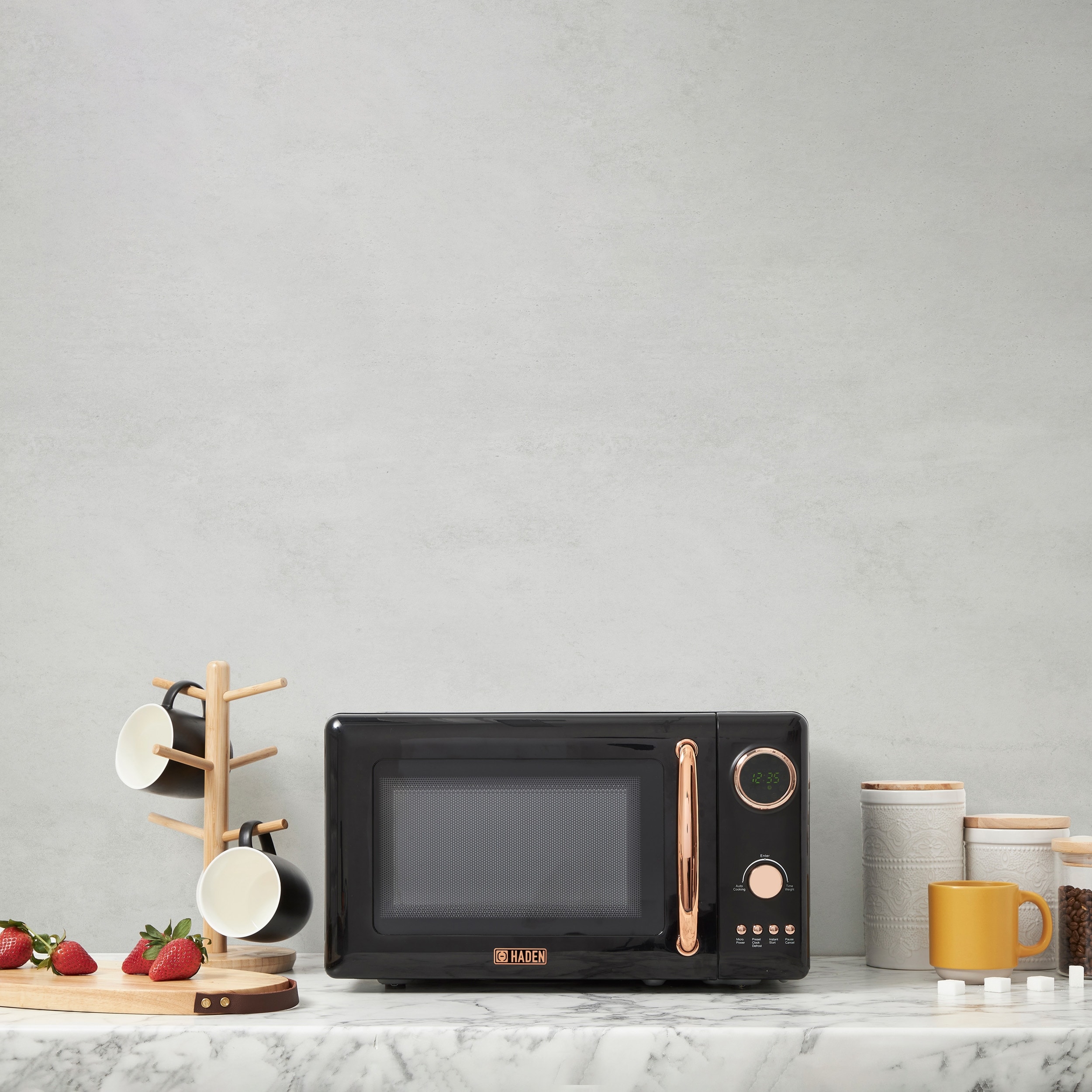HADEN Countertop .7 Cubic Ft. Microwave 700 Watt Defrost & Express Settings and Timer