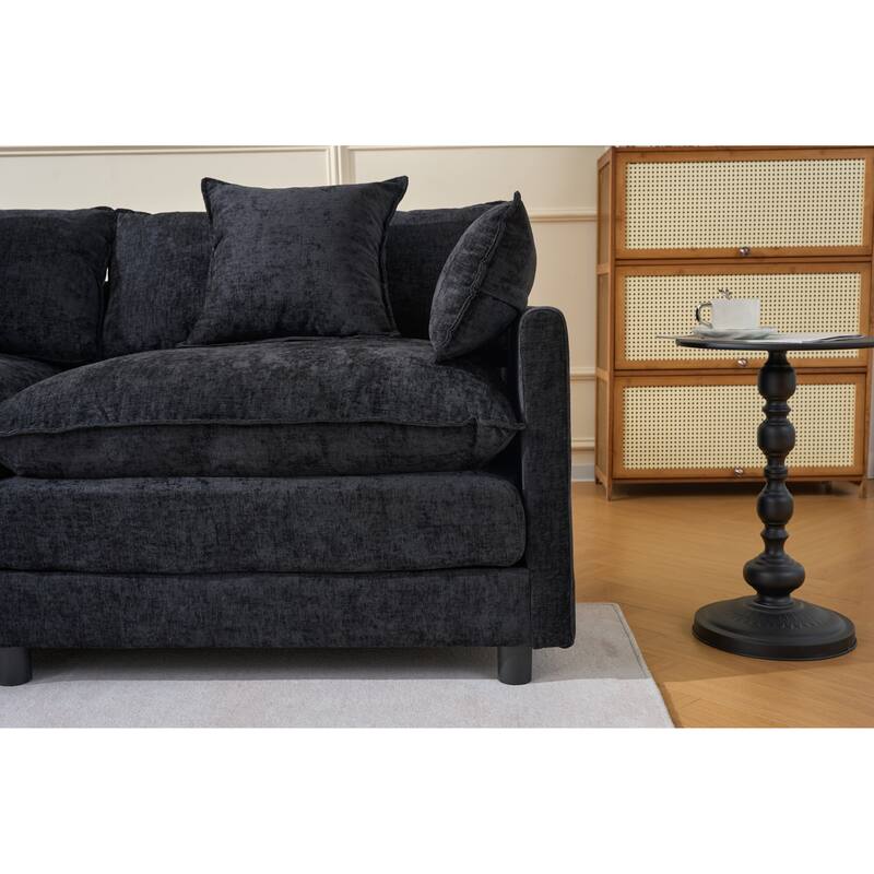 108" L-Shaped Sectional Sofa with Ottoman, 4-Seat Chenille Deep Seat Couch with Pillows, Modern Oversized Sofa for Living Room