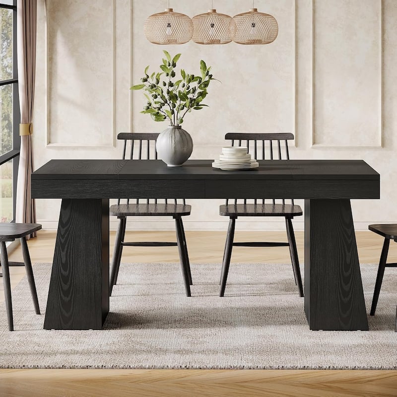 55-Inch Dining Table for 4-6, Rectangular Dining Room Table with Sturdy Legs