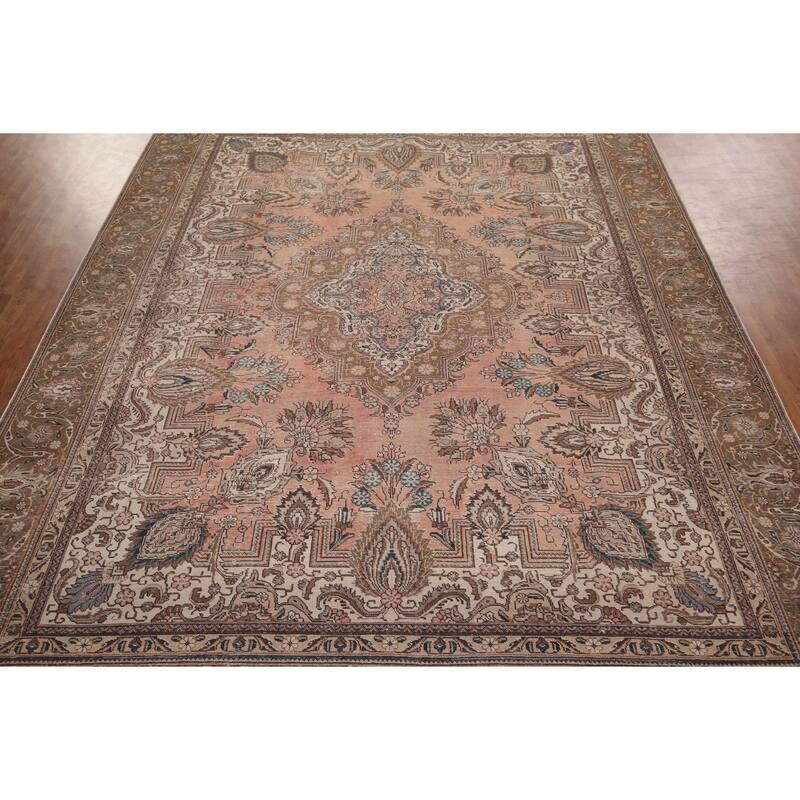 Distressed Tabriz Persian Vintage Rug Hand-Knotted Wool Carpet - 9'5" x 12'3"