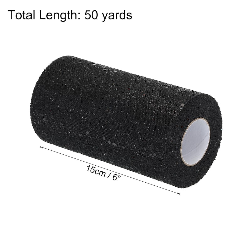 6" Sequin Tulle Ribbon Rolls Glitter Sparkly Netting Fabric for Gift - Black - 50 Yards