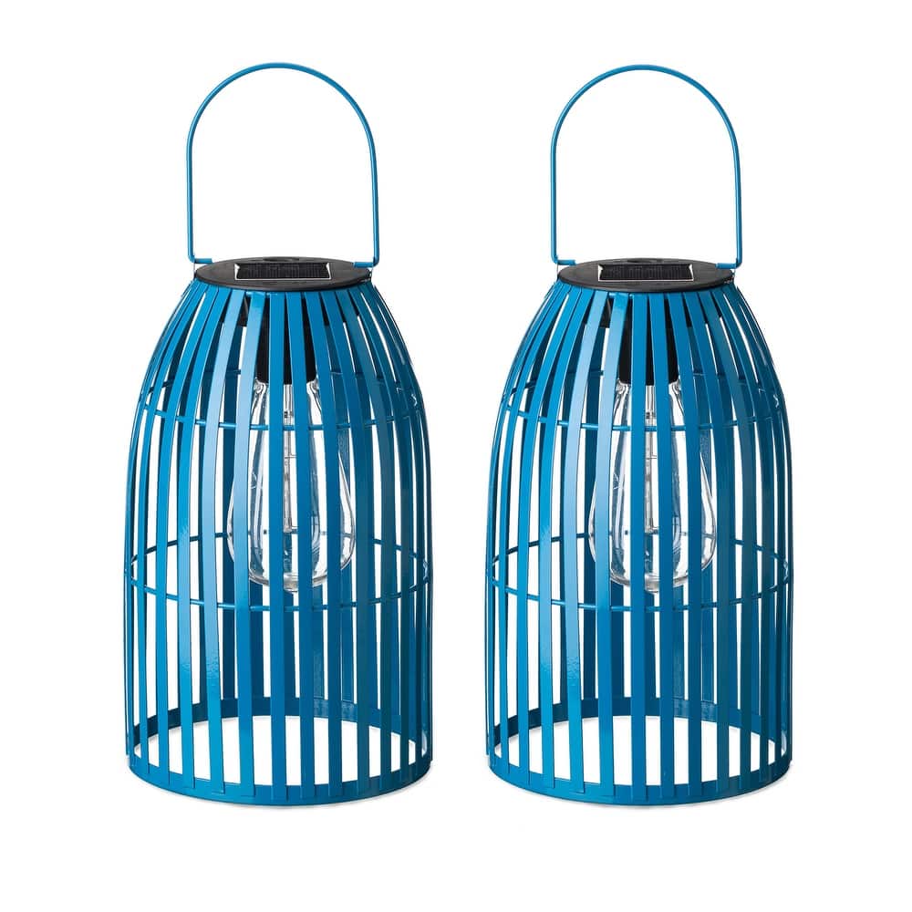 Glitzhome Set of 2 Metal Solar Powered Outdoor Hanging Lantern