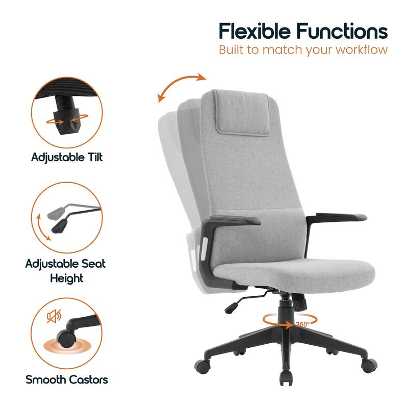 Nexa Ergonomic Leather/Polyester High-Back Office Chair with Padded Headrest, Adjustable Height, Swivel, and Smooth Casters