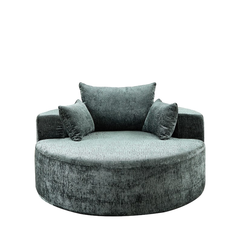 Green Round Chenille Single Sleeper Sofa with Backrest Pillow