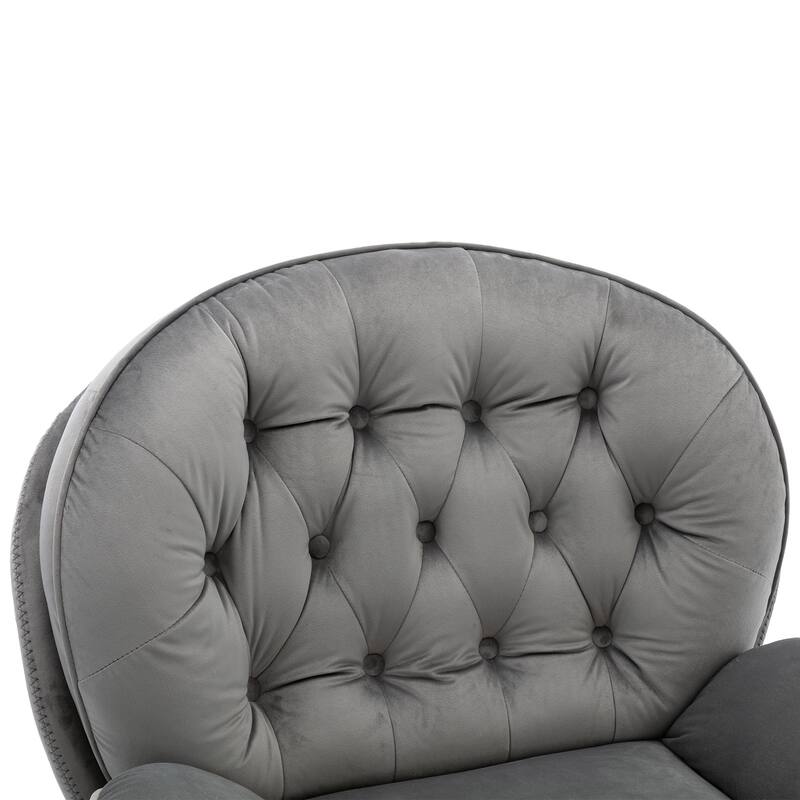 Velvet Swivel Accent Chair with Ottoman & Metal Legs (360° Rotation)