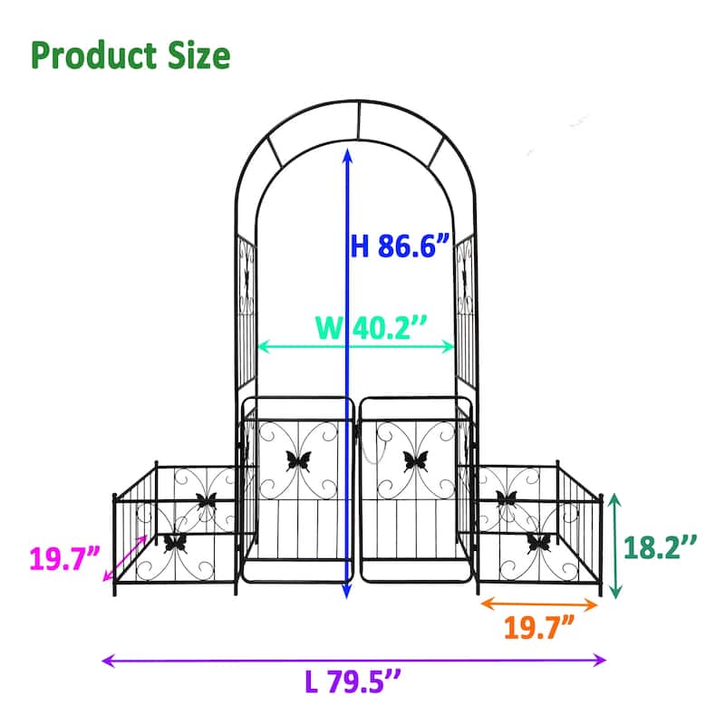 Garden Arch with Gate and Plant Box, Metal Butterfly Garden Arbor for Climbing Plant Raised Bed Rose Vines Climbing Support