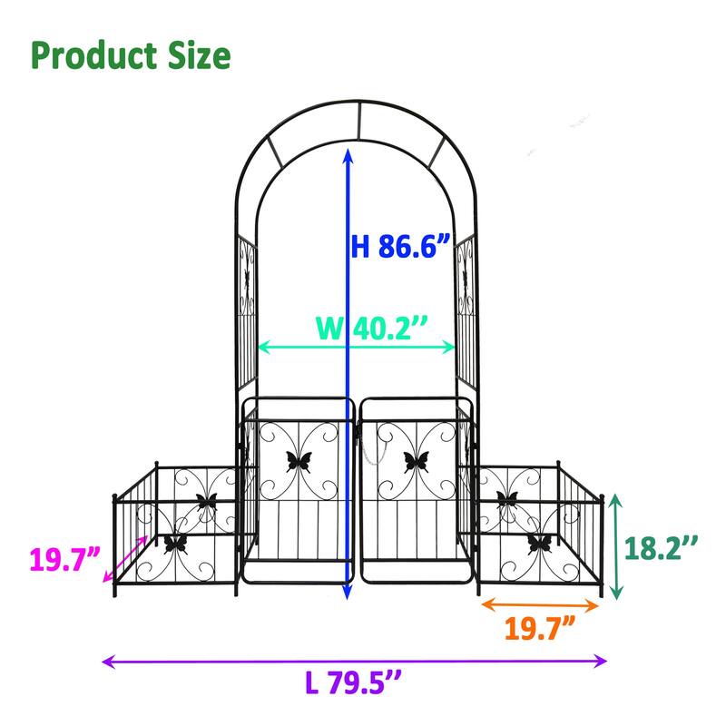 Metal Garden Arch with Gate 79.5'' Wide x 86.6'' High Climbing Plants Support Rose Arch Outdoor
