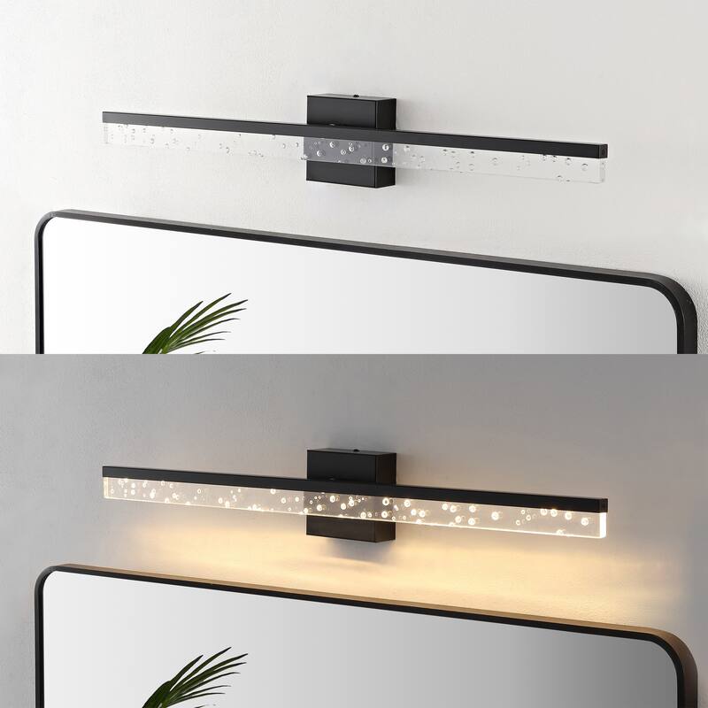 Baxter 22" 1-Light Modern Contemporary 360-Degree Rotatable Iron/Seeded Acrylic Integrated LED Vanity Light, by JONATHAN Y