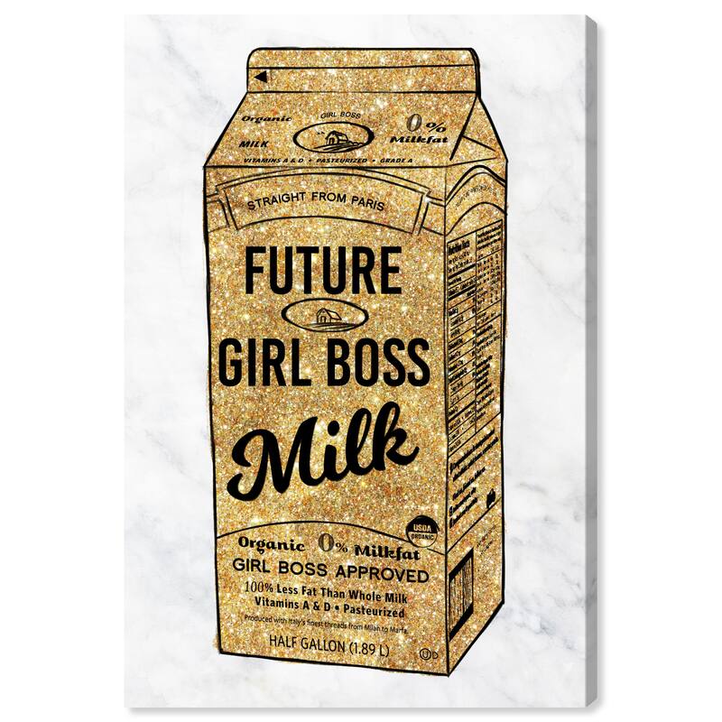 Wynwood Studio Canvas Drinks GIRL BOSS Milk GLITTER Gold and Metallic Gold Modern & Contemporary Wall Art Canvas Print
