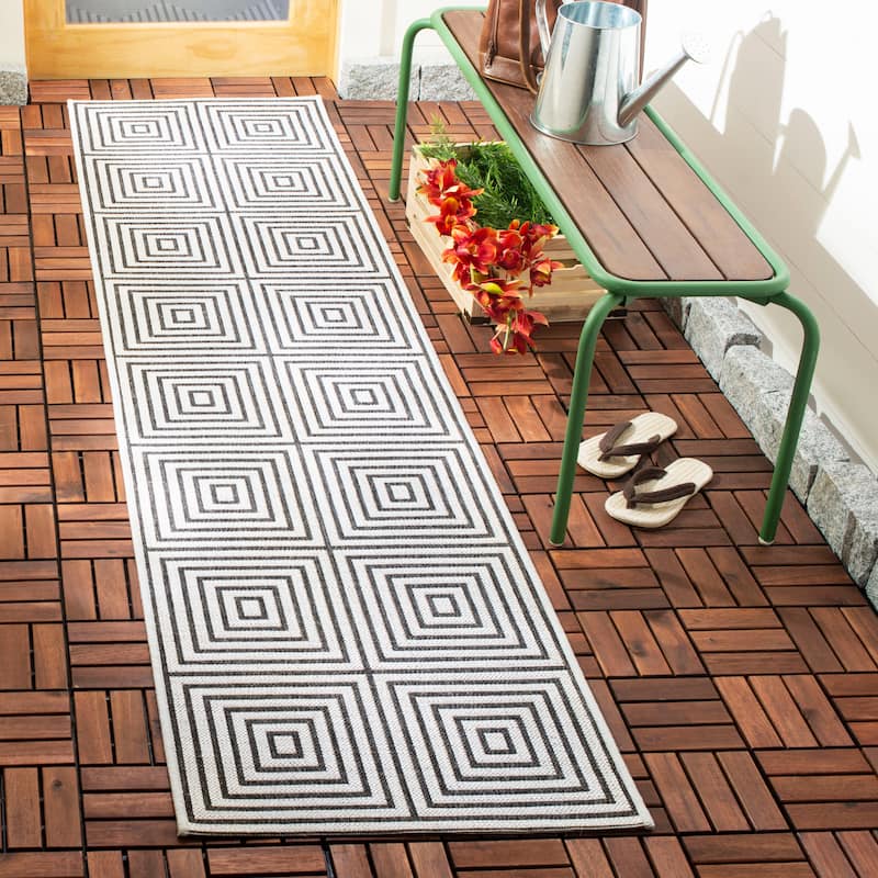 SAFAVIEH Beach House Indoor/ Outdoor Waterproof Patio Backyard Rug - 2'2" x 10' Runner - Light Grey/Charcoal