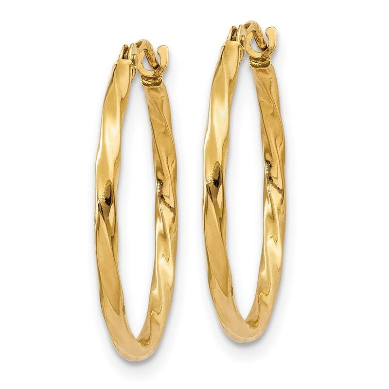 Curata 14k Yellow Gold Polished 1.5x19mm Twisted Hoop Earrings