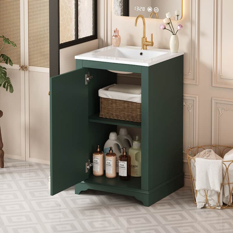 20" Bathroom Vanity with Ceramic Sink - Soft Closing Door, Adjustable Shelf, Freestanding Modern Single Vanity