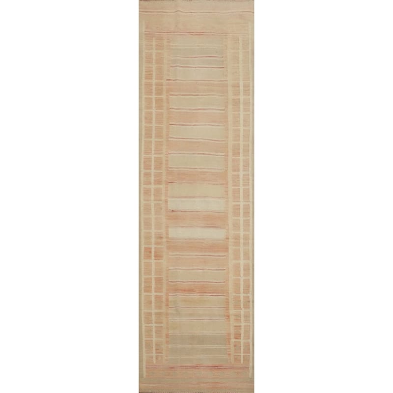 Hand Woven Oriental 100% Wool Carpet Southwestern Tribal Oranges & Rust Kilim Runner Rug - 11' 9'' X 2' 6''