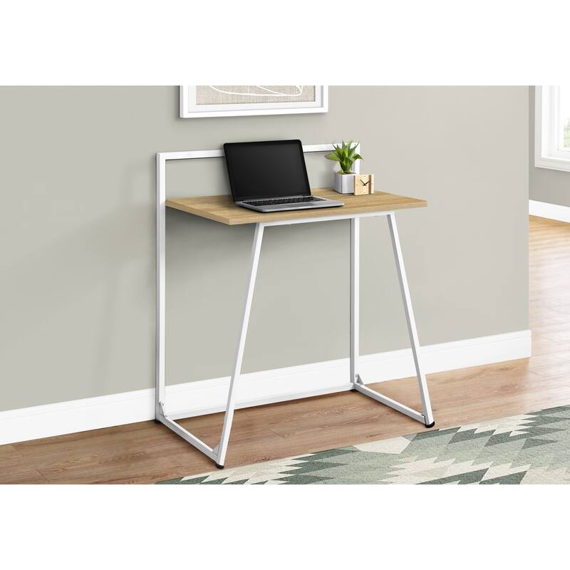 Computer Desk, Home Office, Laptop, 30"l, Work, Natural Laminate, White Metal, Contemporary