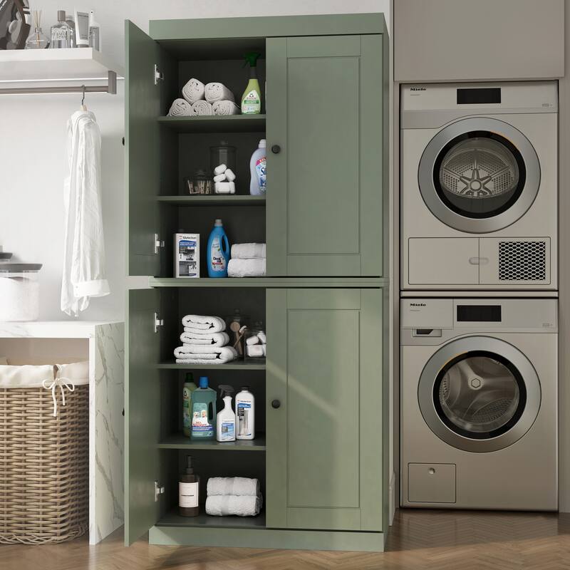 Palace Imports 100% Solid Wood Bathroom & Laundry Storage Cabinet, Raised Panel Doors, Adjustable Shelves, 32" Wide, 71.5" Tall