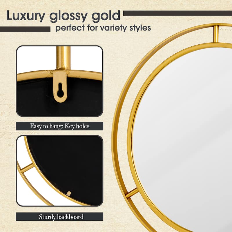 Glitzhome 24-inch Modern Deluxe Round Gold Decorative Wall Mirror