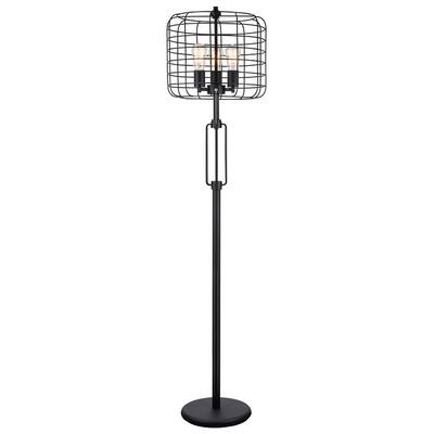 65"H BLACK INDUSTRIAL WIRE CAGE FLOOR LAMP W/ EDISON Bulb