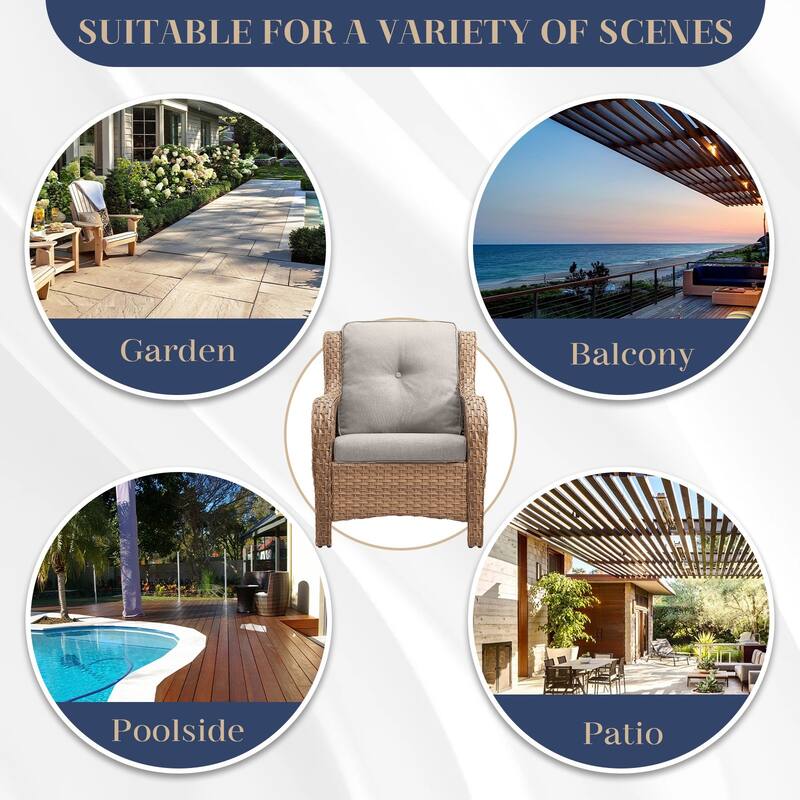 Outdoor Rattan Chair with Coffee Table and Ottoman