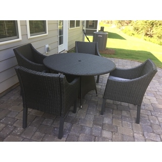 Franco Outdoor 5-piece Round Wicker Dining Set with Cushions & Umbrella Hole by Christopher Knight Home