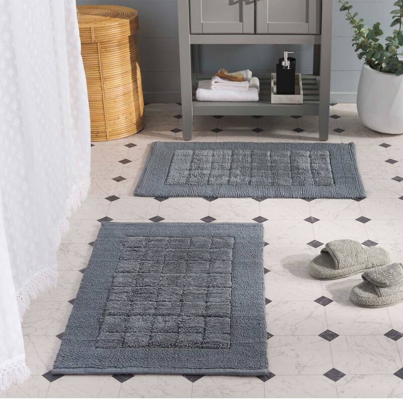 SAFAVIEH Home Bennett Boarder Grid 32"L x 20"W Bathmat Set of 2