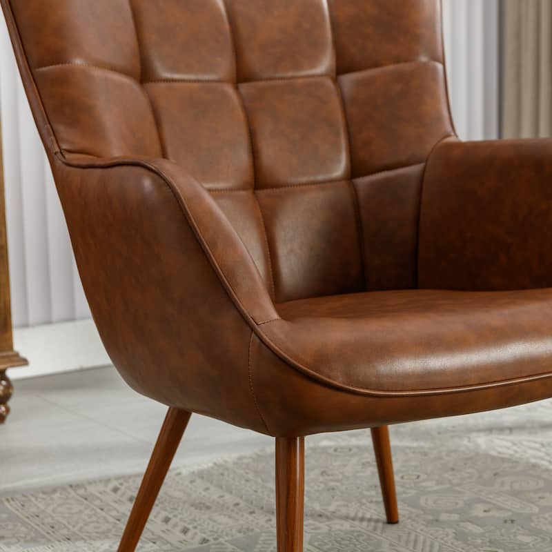 PU Leather Accent Chair Tufted Button Wingback Chair