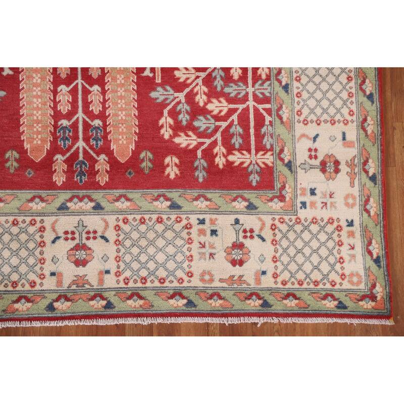 Hand Knotted Oriental 100% Wool Carpet Traditional Geometric Red Kazak Area Rug - 10' 0'' X 6' 4''