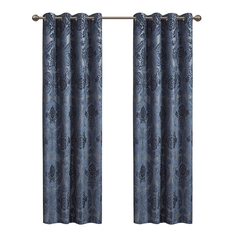 Knitted Jacquard Paisley Total Blackout Grommet Top Curtain Panel(Only 1 Pc Panel)