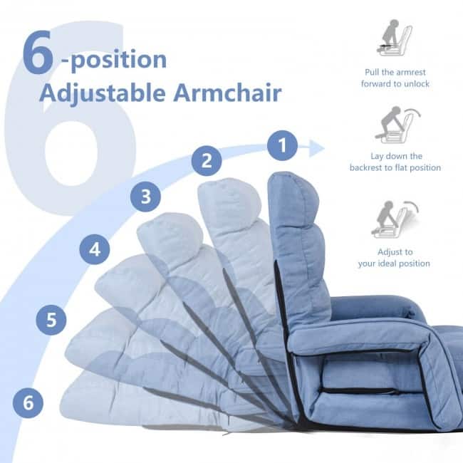 Folding Lazy Floor Chair Sofa with Armrests and Pillow - 22" x 26" x 29" (L x W x H)