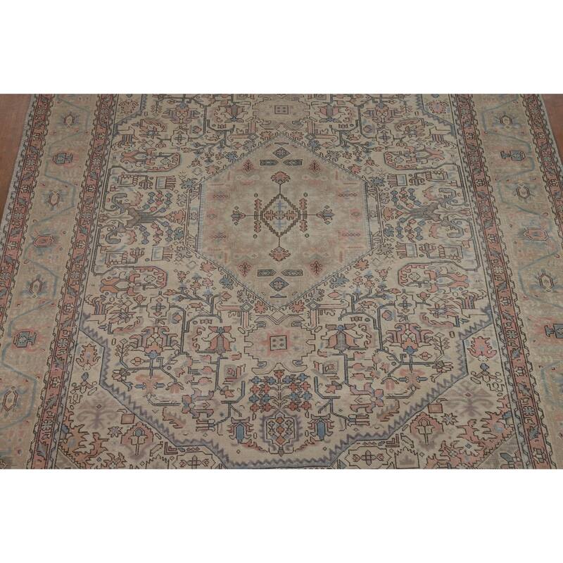 Geometric Tabriz Persian Area Rug Oriental Hand-Knotted Wool Carpet - 8'0"x 10'6"