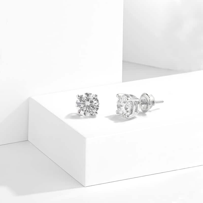IGI Certified 1ct-4ct TDW Round Lab-Grown Diamond Solitaire Stud Earrings in 14k Gold for Women
