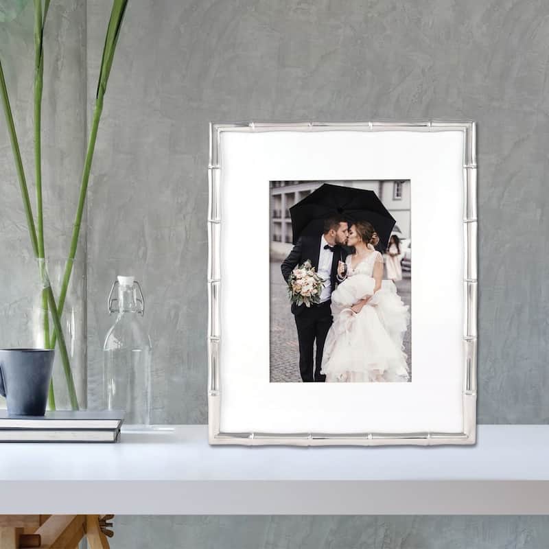 Curata Silver-Tone Metal Bamboo 8x10 Frame Matted For 5x7 Photo