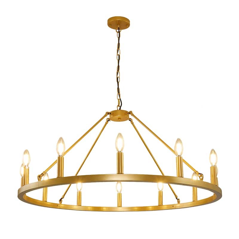 Black Wagon Wheel Chandelier 38 inch, 12-Light Black Round Industrial Farmhouse Chandeliers