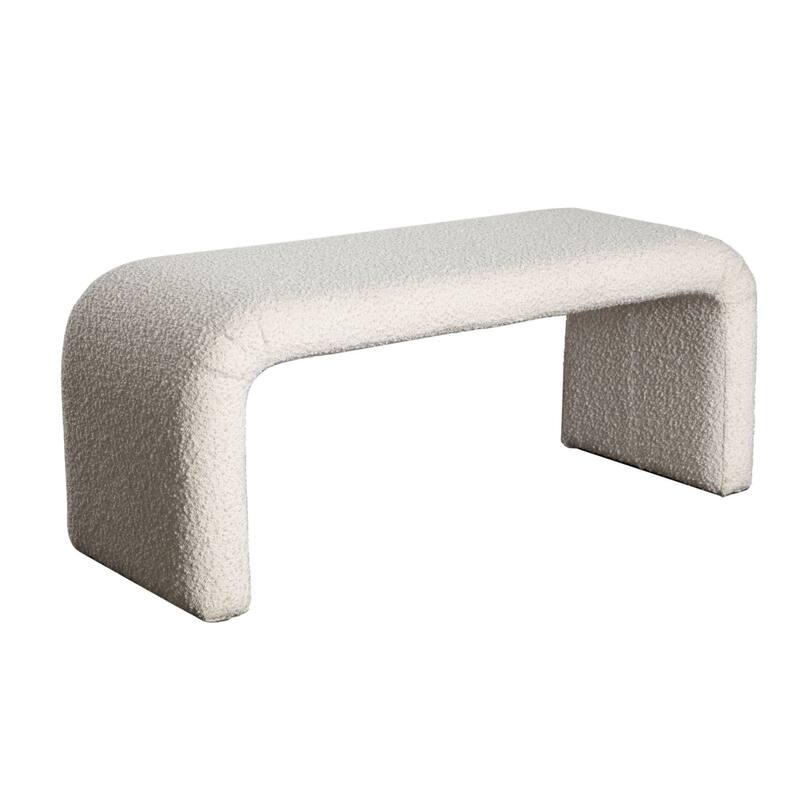Accent Bench, C Shaped Design Ivory Boucle Upholstery, 44 Inch