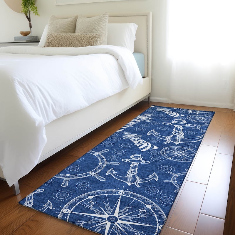 Premium Washable Super Soft Coastal Lighthouse Mayfield Rug - Navy - 2' 3" x 7' 6" - Runner