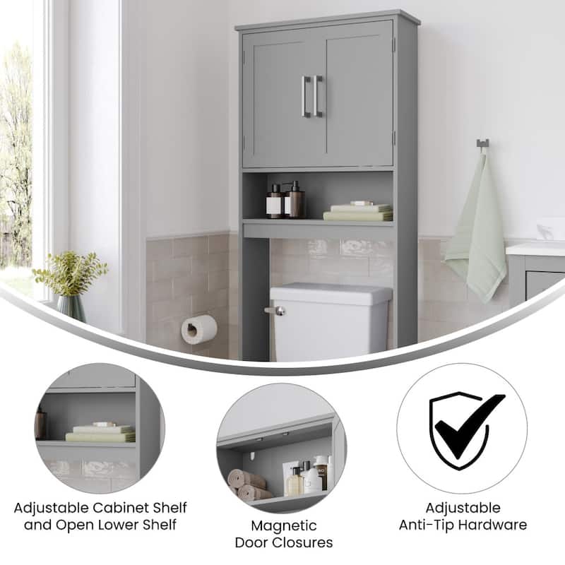 Gray Modern Over the Toilet Cabinet Storage Organizer with 2 Shelves and Doors