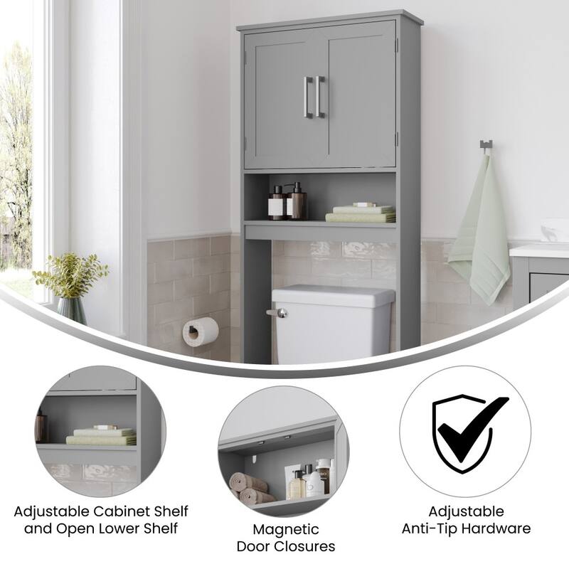 Modern Over the Toilet Cabinet with Shelves and Magnetic Closure Doors