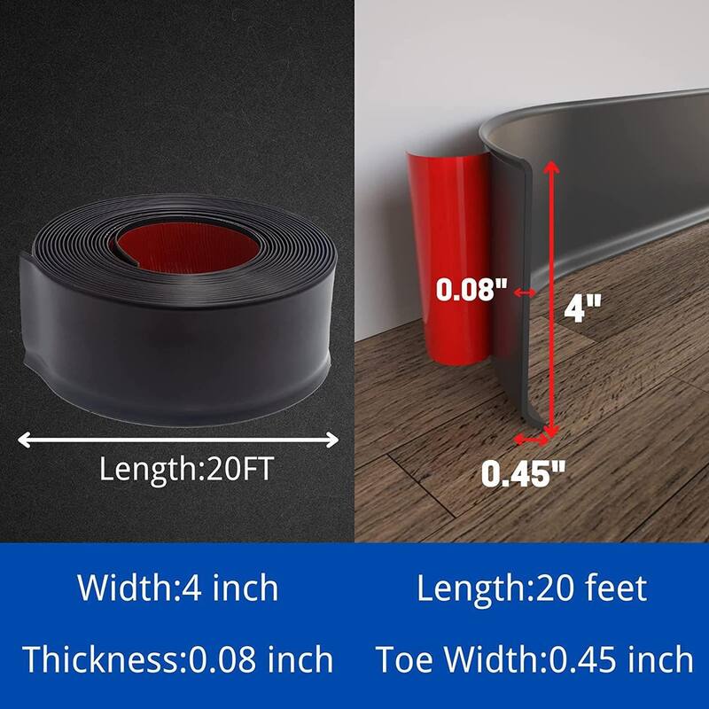 4in x 40ft Self-Adhesive PVC Flexible Baseboard Moulding Trim